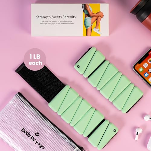 OmWeights Premium Weighted Bangles – Stylish Wrist and Ankle Weights for Women and Men | Cardio, Yoga, and Pilates Ankle Weights for Women and Men | Adjustable Leg and Arm Weights 1lb Each - color: Grove Mint
