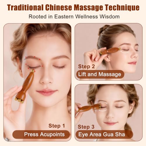 Brass Facial Massage Tool, Eye Massage Stick for Under Eye Gua Sha, Reduces Puffiness, Crow’s Feet & Dark Circles, Traditional Chinese Acupressure Tool, Set of 2 (Small) - size: Small
