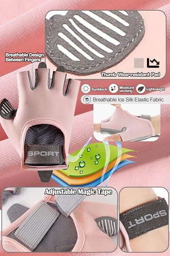 Fingerless Cycling Gloves Women Men Anti-Slip Shockproof Mesh Lightweight Workout Gloves Gym Exercise Fitness Rowing - color: Pink, size: Medium