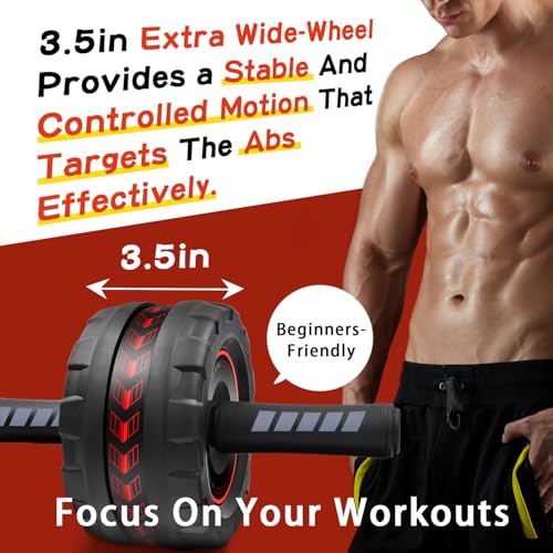 Ab Roller Wheel,Stable Wide Wheel For Beginner,Men,Women,Abs & Core Workout Equipment For Home Gym With Knee Pad,Abdominal Wheel For Full-Body Strength Training - color: Blue wide wheel