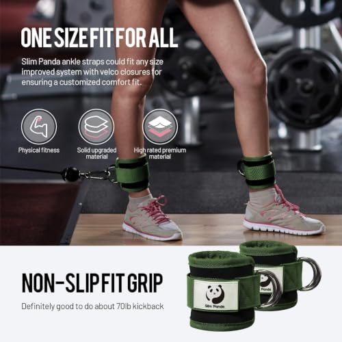 Slim Panda Ankle Strap for Cable Machine,Ankle Cuff for Kickbacks, Booty Hip Abductors,Glute Workouts, Leg Extensions, Curls for Men and Women, Adjustable with Double D-Rings - color: Green, style: Pair