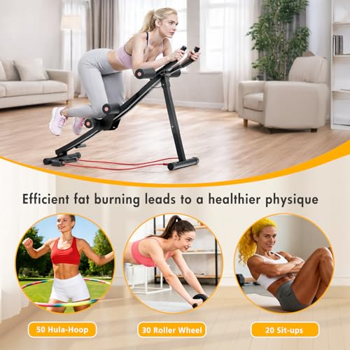 BAOKALER Dual Track Fitness Ab Machine Ab Cruncher, Adjustable Height Waist Trainer, Foldable Home Gym Equipment with 4 Adjustable Resistance Levels and Resistance Bands - size: Single Track