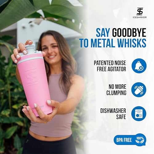 Ice Shaker Insulated Stainless Steel Shaker Bottle | 26oz, Pink | Cold for 30+ Hours | Insulated Cup with Twist-on Agitator | Odor-Free Bottle for Protein Shakes, Water, Smoothies, Cocktails - color: Pink
