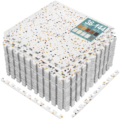 Sorbus Wood Grain Floor Tiles Foam Mat EVA Interlocking Mats Tile 3/8-Inch Thick Flooring Wood Puzzle Exercise Mats w/Borders - Home Playroom Basement, Apartment, Trade Show, Baby, Dance - color: Confetti, size: 36 Pack