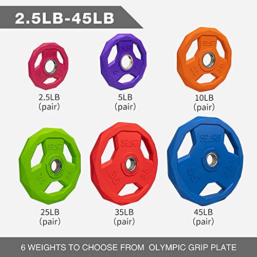 SPART Color Coded Weight Plate 2-Inch Rubber Coated Olympic Grip Plate for Barbell, Solid Cast Iron Weight Plates for Strength Training, Weightlifting, Crossfit, Home Gym, 2.5LB/5LB/10LB/25LB/35LB/45LB, Pair - color: 185LB SET