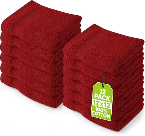 Utopia Towels 12 Pack Premium Wash Cloths Set, 12 by 12 Inches, 100% Cotton Ring Spun, Highly Absorbent and Soft Feel Essential Washcloths for Bathroom, Spa, Gym, and Face, Red - color: Red, size: 12 Wash Cloths