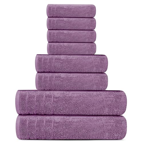 Tens Towels Pack of 8 Towels Set, 2 Extra Large Bath, 2 Hand, 4 Washcloths, 100% Cotton, Lighter Weight, Quicker to Dry, Super Absorbent, Perfect for Bathroom, Purple - color: Purple