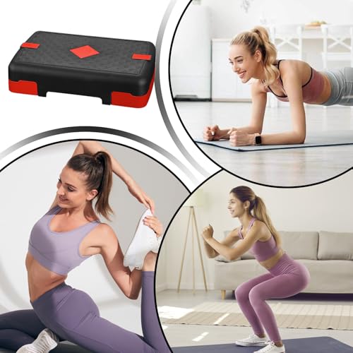 Exercise Step Exercising Training Steppers with Tension Bands | Multifunctional Aerobic Stand for Adults Men Women Indoor Home Sports Floor Exercising - color: Red