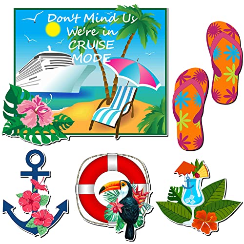 Kanayu 6 Pcs Tropical Cruise Door Decorations Magnetic Large Ship Decorations Magnets Anchor Cruise Decor Car Fridge Magnet Decal for Carnival Stateroom Door - style: Tropical