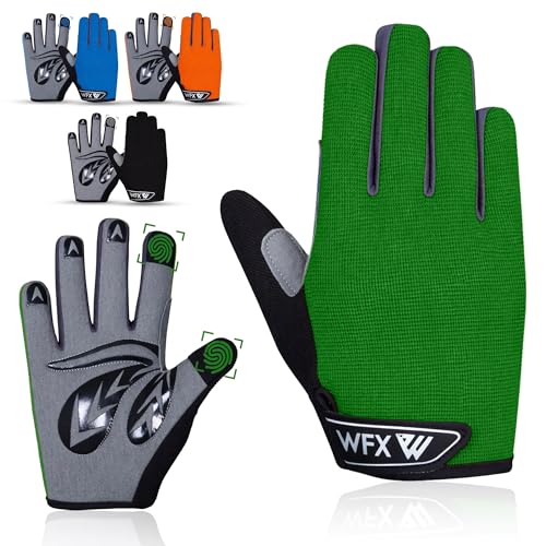 WFX Cycling Gloves Toddler Mountain Bike Handlebar Grips Gel Padding Full Finger Baseball Glove Workout Football Gloves Youth Boys 6-12 Kids Gardening Gloves MTB Gloves - color: Green, size: S (6-8) Years Kid