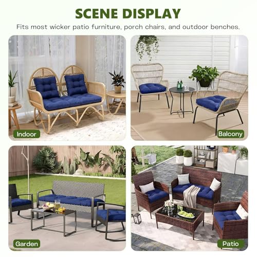 Wicker Chair Cushions Set, 2 U-Shaped Cushions & 1 Loveseat, Waterproof Outdoor Loveseat Cushion for Patio Furniture, Settee Bench Pad All Weather,Navy Blue - color: Navy Blue