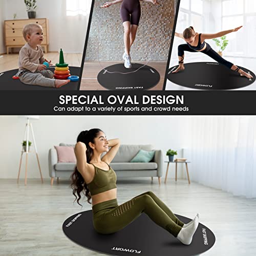 Cheete Jump Rope Mat Large Rubber Exercise Mat Indoor Outdoor Shock Absorbing Mat Non-Slip Oval Design for Floor & Rope Protection, Workout Mats for Home Gym Flooring - color: Black