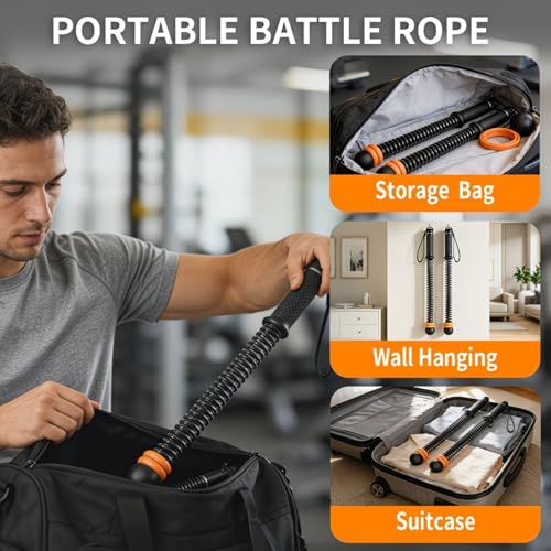Ropeless Battle Ropes for Home Gym (2-Pack) Cordless Battle Ropes for HIIT Workouts,Muscle Training,Low-Impact Cardio Training,Adjustable Weight Battle Rope for Full-Body (Black) - color: Black