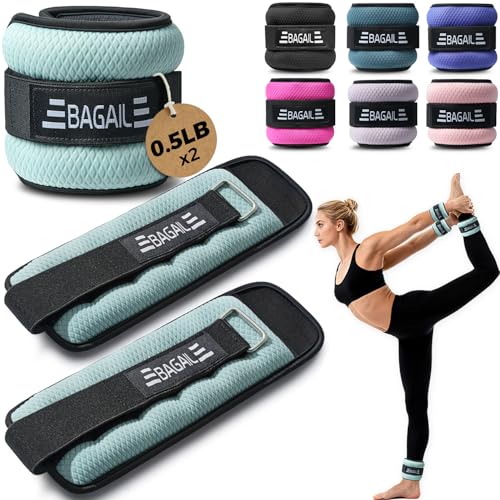 BAGAIL Ankle Wrist Weights for Women & Men, Set of 2 (Available in 0.5/1/2/3/4/5 lb Each), Wearable Leg Arm Weights with Sleek Design & Secure Fit for Walking, Running, Pilates, Home Fitness - color: Light Blue, size: 1 Lb Pair (0.5 Lb Each)