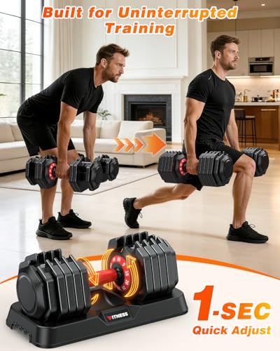 XDDIAS Adjustable Dumbbell Set for Home Gym Workout | 25 to 90 lbs, non-slip knurled grip, compact storage, one-hand adjustable - size: 55LB Pair