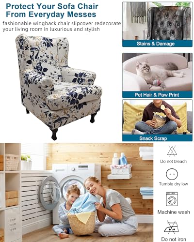 CRFATOP 2 Piece Stretch Wingback Chair Cover Printed Wing Chair Slipcovers Spandex Fabric Wingback Armchair Covers with Elastic Bottom for Living Room Bedroom Wingback Chair,C23 - color: Color C23