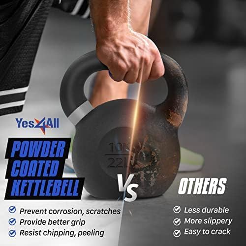 Yes4All Powder Coated Kettlebell, Cast Iron Core Kettlebells with Non-Slip Handle & Flat Bottom for Conditioning, Heavy Duty for Strength Training, 9lb to 71lb - Single & Pair - color: Dark Blue, style: B. Pair