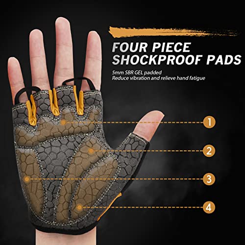 Bike Gloves for Men Women with Anti-Slip Shock-Absorbing Pad, Light Weight Half-Finger Cycling Gloves - color: Black&glod, size: X-Large
