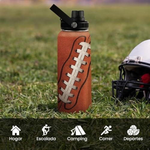SANDJEST Football Water Bottle - 32oz Insulated Stainless Steel Sports Bottles - Gifts for Men Football Lovers Fan Players - color: Football 3