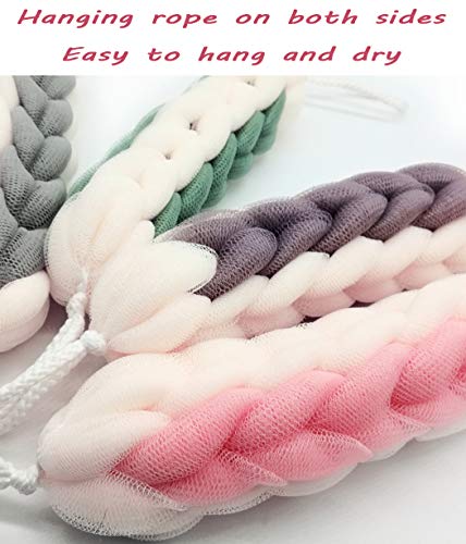 AARAINBOW 2 Packs Upgraded Long Stretch Back Sponge with Rope Handles Back Scrubber Bath Shower Mesh Sponge Exfoliating Body Scrub Stretch Braided Loofah for Men Women Loofah Rope (2 Gray) - color: 2 Gray