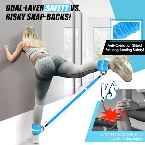 KUZARO Ankle Resistance Bands with Cuffs, Ankle Weights Bands for Working Out, Women Leg and Glutes Workout Equipment, Exercise Bands for Kickbacks, Butt and Booty Trainer, Home Gym Fitness Equipment - color: Blue