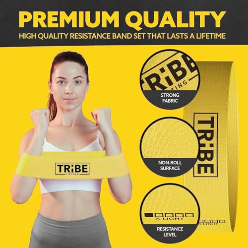 Tribe Lifting Fabric Resistance Bands for Working Out - 5 Exercise Bands Set for Legs and Glutes - Booty Bands for Women and Men - Thick Cloth Workout Bands for Physical Therapy, Hip Training - color: X-Heavy Black