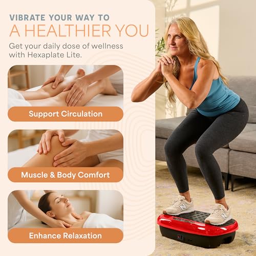 Lifepro HexaPlate Lite Vibration Plate Exercise Machine — Magnetic Acupoints, 99 Speeds & 10 Presets Vibration Platform Machine with Resistance Bands — Vibrating Plate for Lymphatic Drainage & Toning - color: Red
