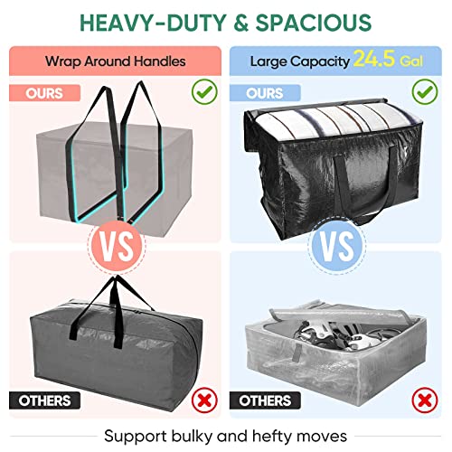 BALEINE 2-Pack Oversized Moving Bags with Reinforced Handles, Heavy-Duty Storage Tote for Clothes, Moving Supplies (Black, 2-Pack) - color: Black, size: 2-Pack