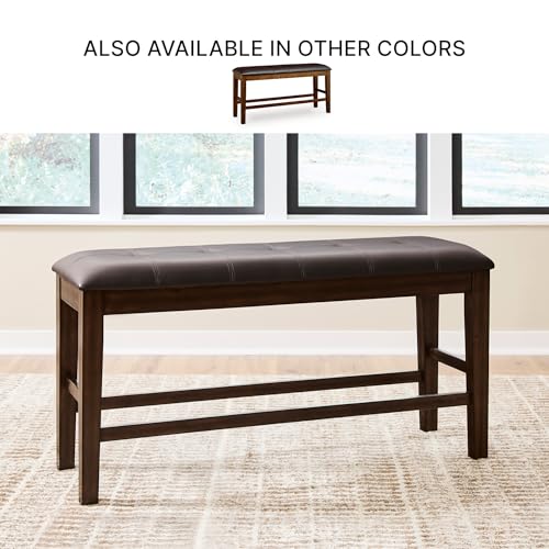 Signature Design by Ashley Upholstered Counter Height Dining Bench, 50" | Tufted faux leather seat, Sturdy solid wood frame in smoky oak finish, Fits 34-36" counter islands, Haddigan Series - color: Dark Brown, style: Counter Height Bench