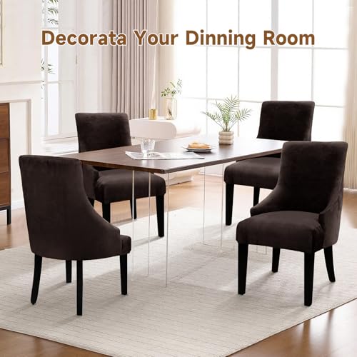 Velvet Wingback Dining Chair Cover Soft Stretch Accent Chair Cover Slipcover Thick Plush Wing Back Chairs Covers Furniture Protect Washable Chairs Protector Covers for Dining Room (Dark Brown, 2) - color: Dark Brown