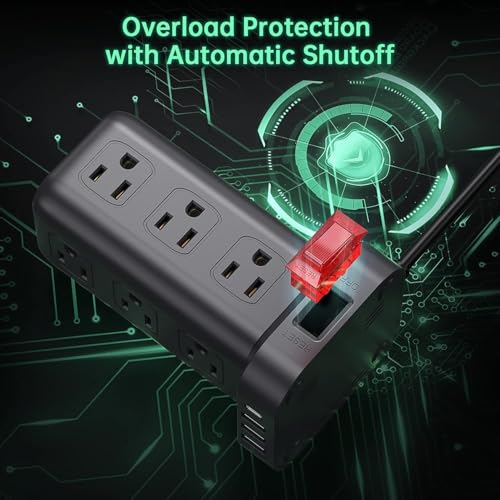 Extension Cord with Multiple Outlets, SMALLRT Power Strip Tower, Outlet Extender with 12 AC Outlets 4 USB, 6.5FT Extension Cord for Home Dorm Room, Office Supplies,Overload Protection - color: Black, size: 6.5 Ft without wireless charging