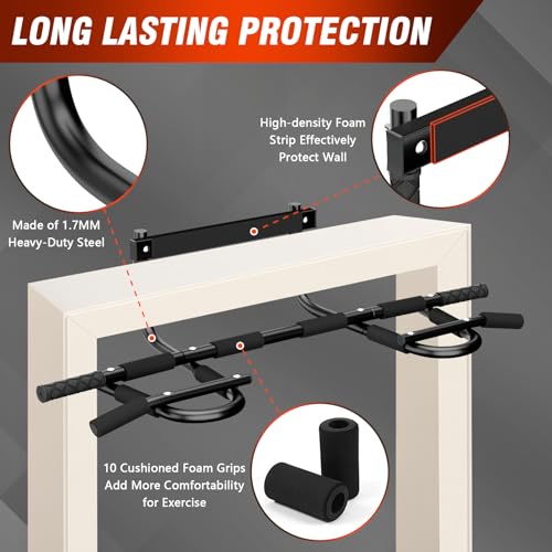 Pull Up Bar for Doorway, Upgrade Chin up Bar for Doorway Without Screws, Portable Strength Training Door Frame Pull-up Bars, Door Workout Bar with Foam Grips for Home - color: Black