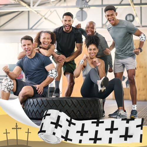 Geiserailie 12 Pack Christian Athletic Tapes 2 Inch x 5 Yards Self Adhesive Bandages Sports Wraps Breathable Elastic Wrap Non Woven Bandage for Wrist, Ankle, Baseball Football(White) - color: White, Black