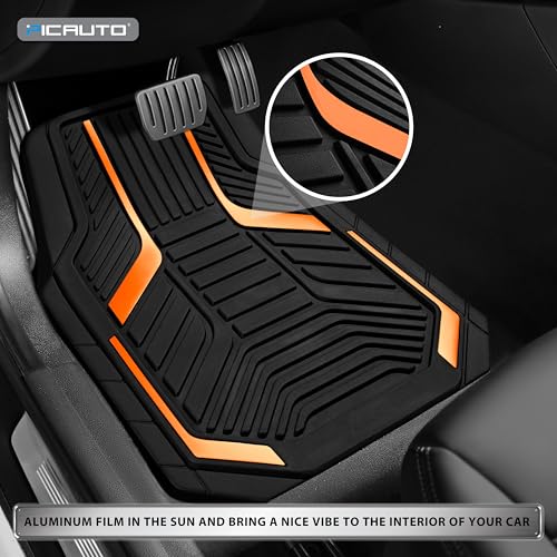 PIC AUTO Heavy Duty Rubber Floor Mats, Orange Aluminum Film Car Mats Set, Front and Rear Car Mats with Anti-Slip Backing, All Weather Protection, Trim-to-Fit for Automotive SUV, Sedan, Van - color: Orange