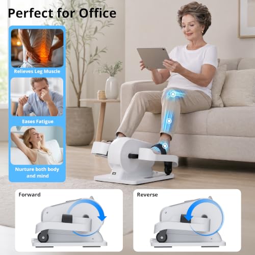 MOMODA Under Desk Elliptical Machine, 2 in 1 Electric Seated Pedal Exerciser with 12 Adjustable for Senior & Home & Office, Forward & Reverse, Manual & Auto - size: X-Large