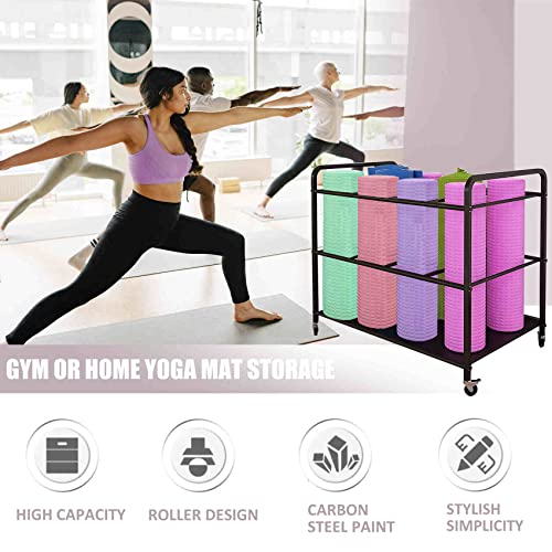 Yoga Mat Storage Rack Basket Workout Equipment Home Gym Storage Rack with Wheels Yoga Mat Holder Exercise & Fitness Organizer for Dumbbell Kettlebells Resistance Bands Yoga Blocks Foam Roller - color: Black