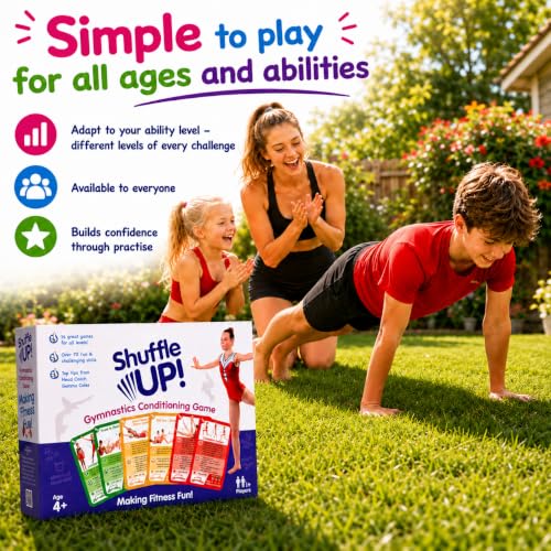 Shuffle Up Gymnastics Card Game - 70+ Fun Skill Cards, Gymnastic Gifts for Girls, Tumbling and Fitness Accessories, Indoor Home Gym Training Fundamentals and Strength - Gymnastics Equipment for Kids