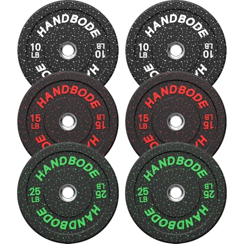 HANDBODE 2-Inch Weight Plates High Bounce, Olympic Bumper Plate Set 45/100/160/190/260/300lb, Colored Weight Plates Set for Home Gym, Barbell Weights Rubber Strength Training Plate for Weight Lifting - size: 100 lb Set (Pair of 10, 15, 25 lb), style: Hi B