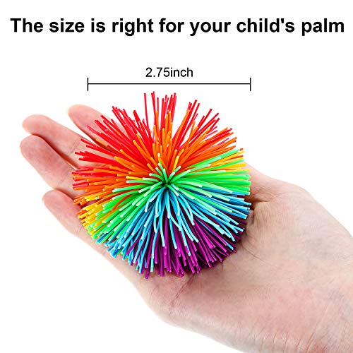 Leinuosen 5 Pieces Stringy Balls - Sensory Fidget Stress Balls, Soft Rainbow Pom Bouncy, Stuffers Party Favors Birthday Gifts Multicolor (2.75 Inch)