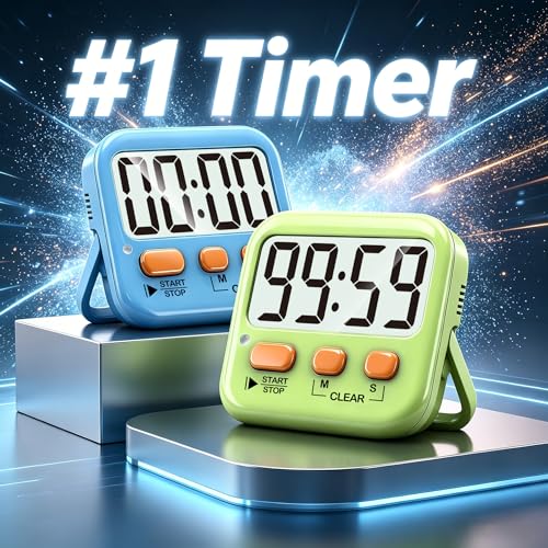 Antonki 2 Pack Digital Timer for Kids, Magnetic Countdown Kitchen Timers for Cooking, Egg, Classroom, Teacher, Exercise, Study, Oven - Battery Included - color: 2 * Green+ Sky Blue ( 95%+select for Kids )