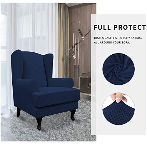 Easy-Going Stretch Wingback Chair Sofa Slipcover 2-Piece Sofa Cover Furniture Protector Couch Soft with Elastic Bottom, Spandex Jacquard Fabric Small Checks Dark Blue - color: Dark Blue