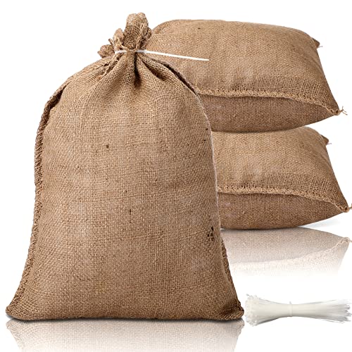 Shappy 10 Pieces Burlap Sand Bag 14" x 26" Empty Sand Bags with Solid Tie Flood Control Bag Water Barrier Sandbag for Flooding Moving House, Store Bags, Tent Sandbags