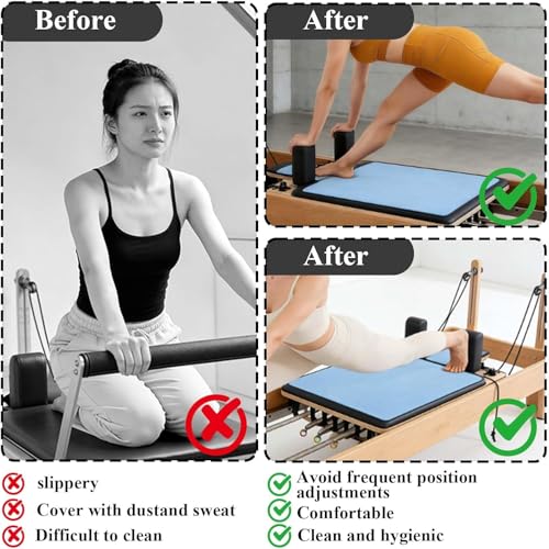 QCWN Non-Slip Pilates Reformer Mat Cover, 39" x 24" Pilates Machine Towel with Headrest Cutout, 0.8mm Sweat-Wicking Micro-Suede Foldable Mat for Female Pilates Enthusiast Exercise Matfor Pilate Training Yoga - color: Blue