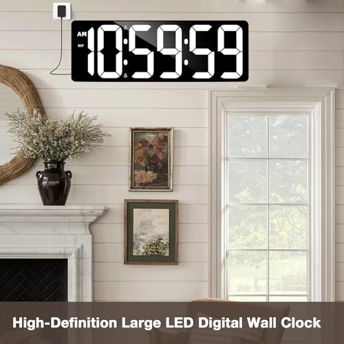 Large Digital Timer Wall Clock with Remote Control, 17.2" Count Down Up Digital Timer LED Display Auto DST Big Digital Clock for Bedroom Kitchen Living Room Office Gym Home Decor, White