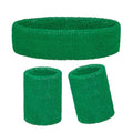 Sucrain 3 Pieces Sweatbands Set, 1 Pieces Sports Headband and 2 Pieces Wristbands,Wicking Sweat Head Band for Youth Womens Men - color: Green