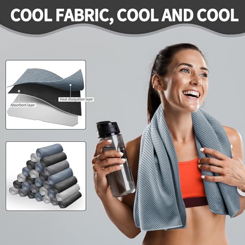 Honoson Cooling Towel Bulk - Neck & Face Cool Chilly Towels Microfiber Breathable Sport Sweat Rag for Gym, Yoga, Travel, Camping, Running, Outdoor - color: Gray Series Color, size: 32"x12"