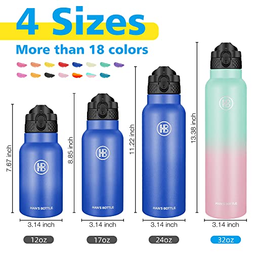 Han's Bottle Sports Water Bottle - 32 Oz, Straw Lid, Leak Proof, Vacuum Insulated Stainless Steel, Double Walled, Thermo Mug,Bubble Gum - color: Bubble Gum, size: 32 Ounces