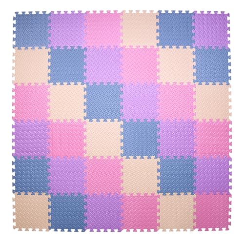 36 Tiles Foam Play Mat for Baby, 0.4 Inch Thick Foam Interlocking Floor Mats, Non-Toxic Baby Playmat, Solid Colored Puzzle Play Mat Kids Floor Mats for Toddler(Beige/Pink/Purple/Gray Blue) - color: Beige/Pink/Purple/Gray Blue, size: 36 Pcs/70.8*70.8