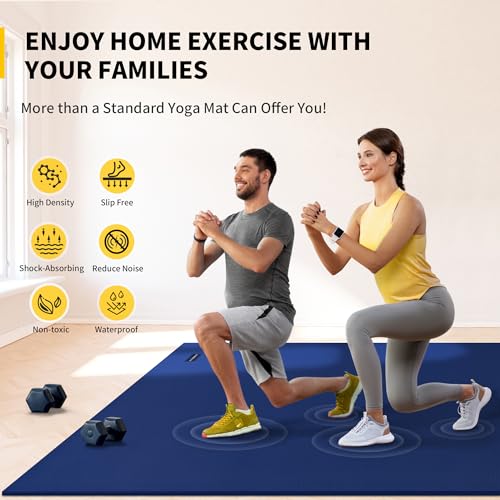 CAMBIVO Large Exercise Mat for Home Workout, 8'x6'/7'x5'/6'x4' (7 mm) Extra Thick Exercise Mat for Home Gym, Shoe-Friendly, Non-Slip Gym Mat for Jump Rope, Weights, Cardio, Fitness - color: 6'*4' Navy Blue