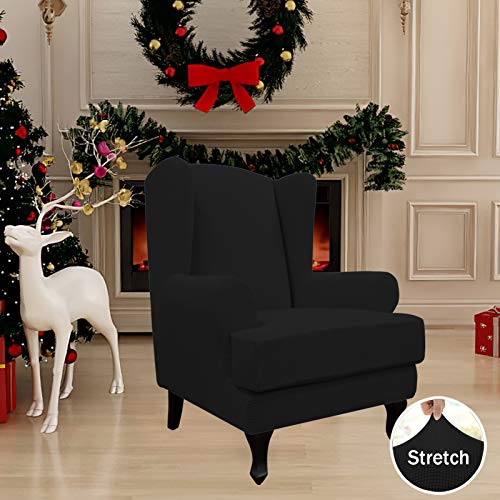 Easy-Going Stretch Wingback Chair Sofa Slipcover 2-Piece Sofa Cover Furniture Protector Couch Soft with Elastic Bottom, Spandex Jacquard Fabric Small Checks, Black - color: Black
